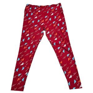 LuLaRoe Leggings Red Paper Airplane Pattern Size L/XL Tall Curvy